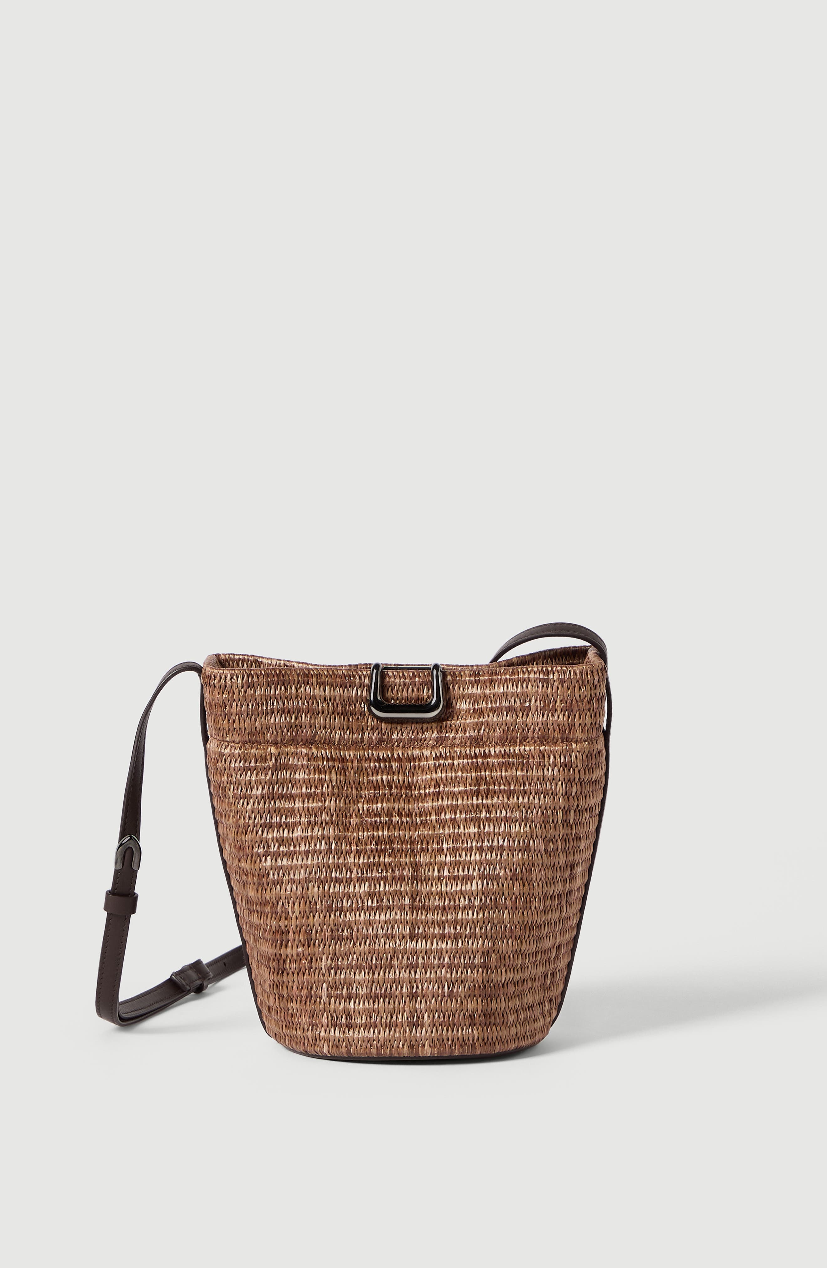 Brunello Cucinelli Raffia sartorial small bucket bag, Alternate, color, Light Brown