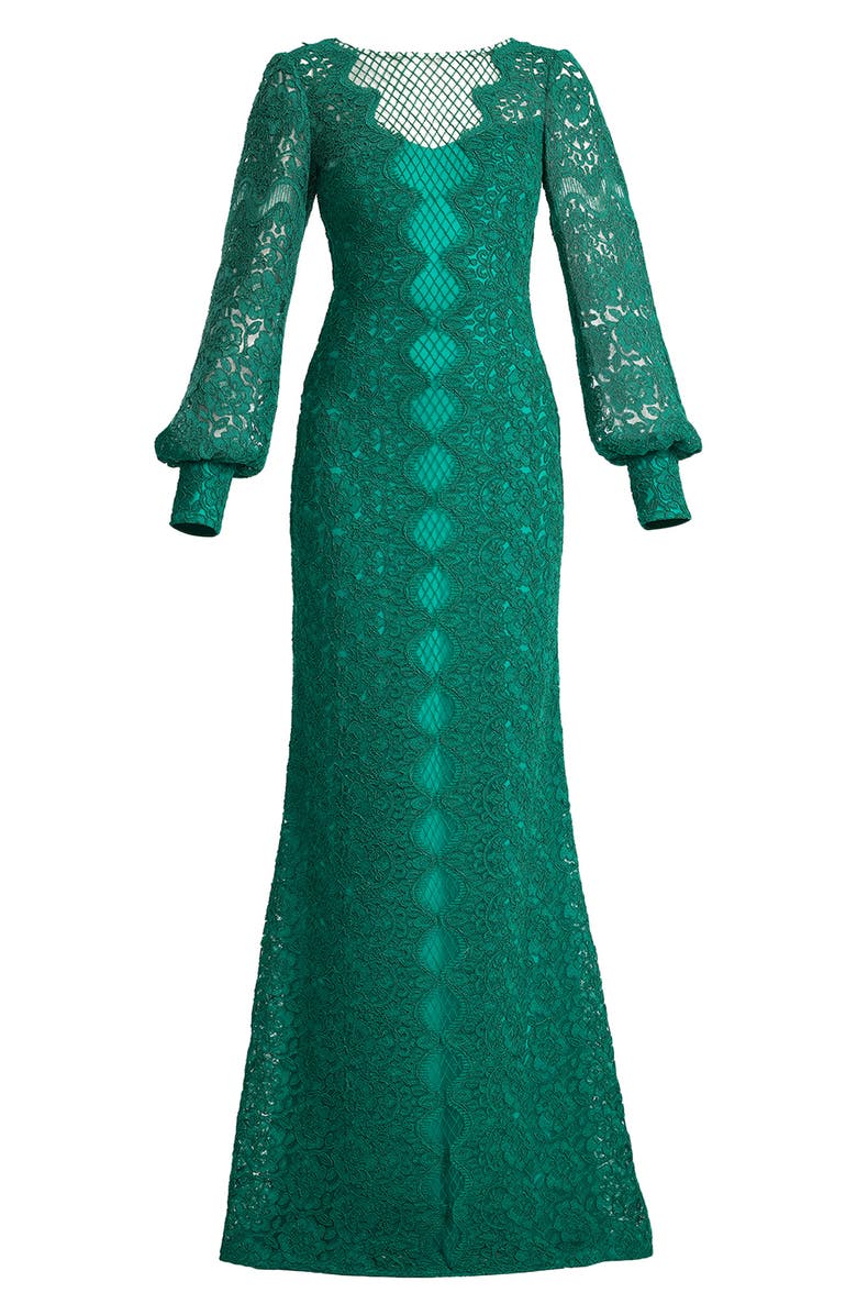 Tadashi Shoji Long sleeve Corded Lace Gown, Alternate, color, Emerald