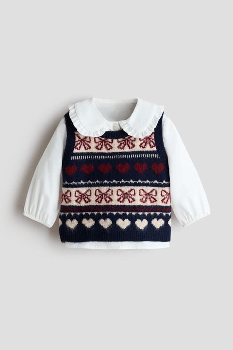 2-piece Blouse And Sweater Vest Set