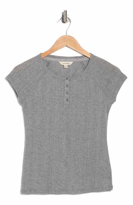 Lucky Brand Pointelle Cap Sleeve Cotton Blend Henley
