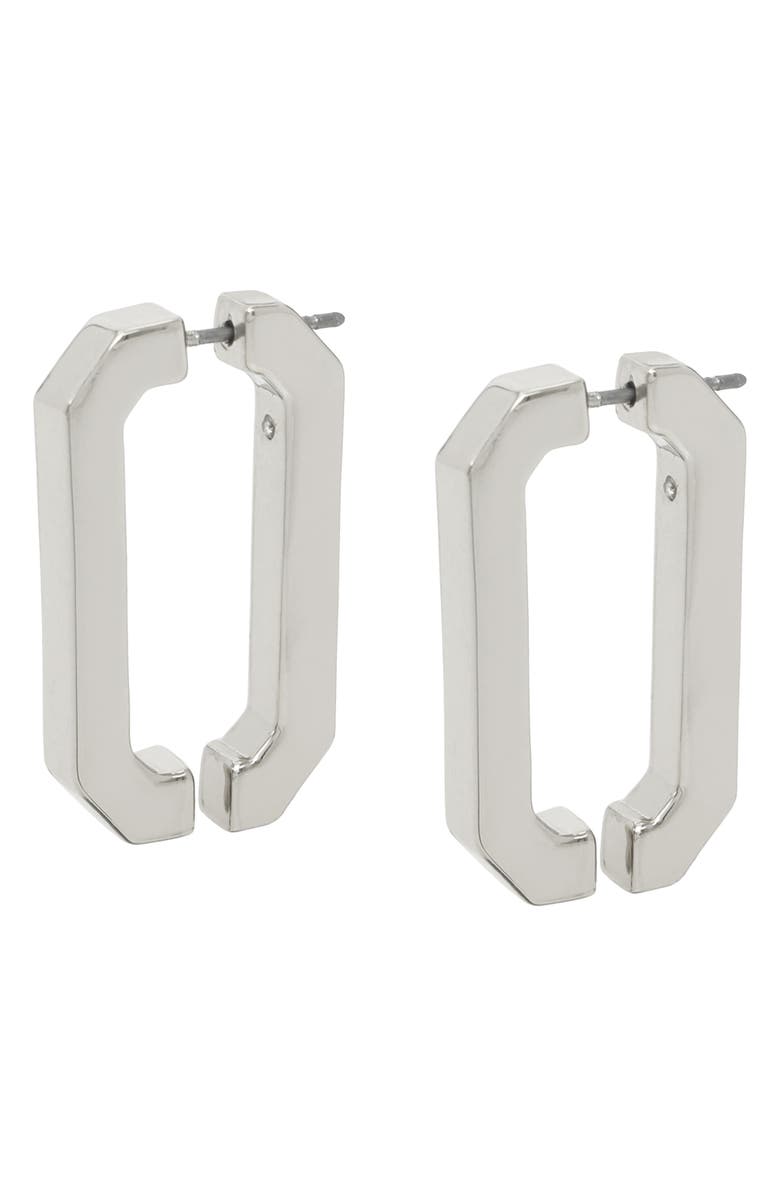 AllSaints Hexagon Hoop Front/Back Earrings, Alternate, color, Rhodium