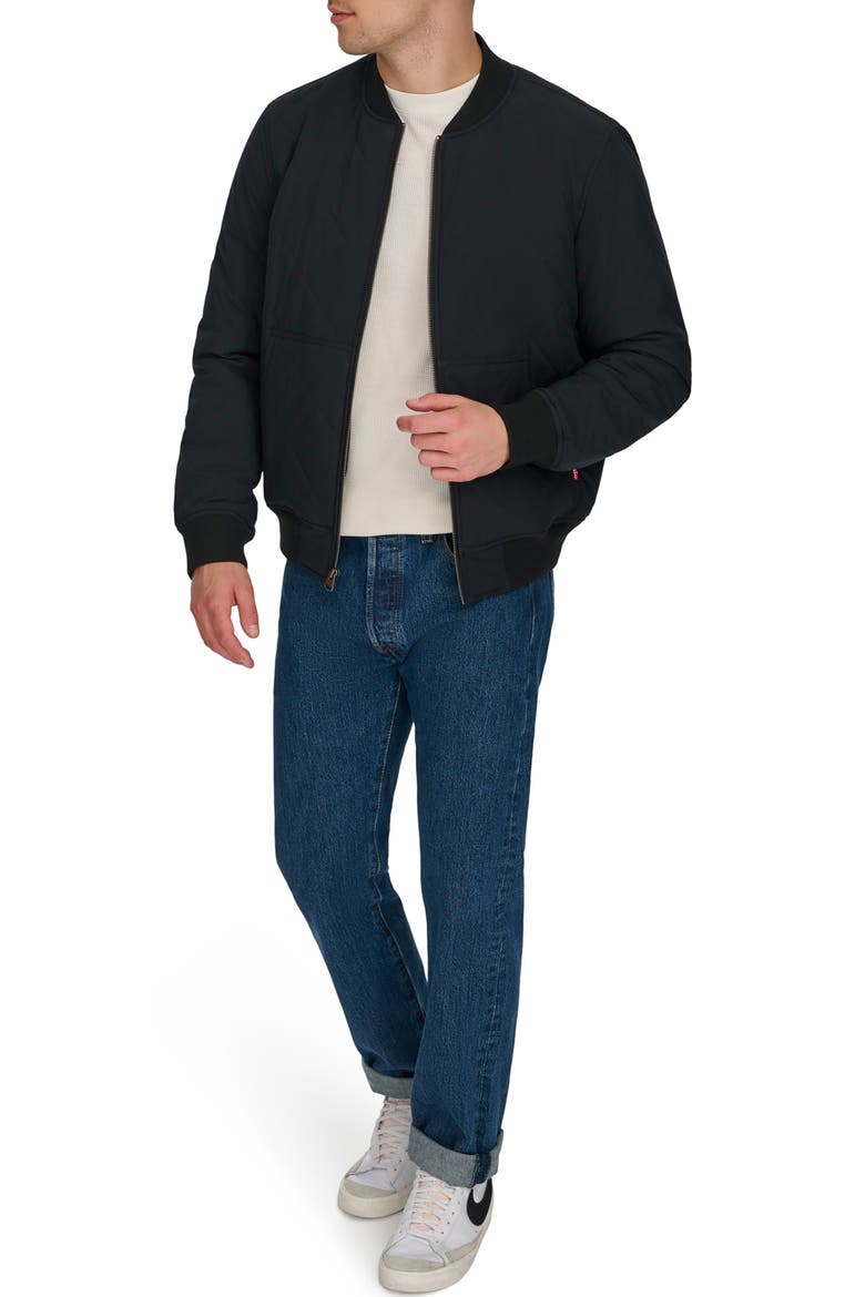 Quilted Bomber Jacket, Alternate, color, BLACK