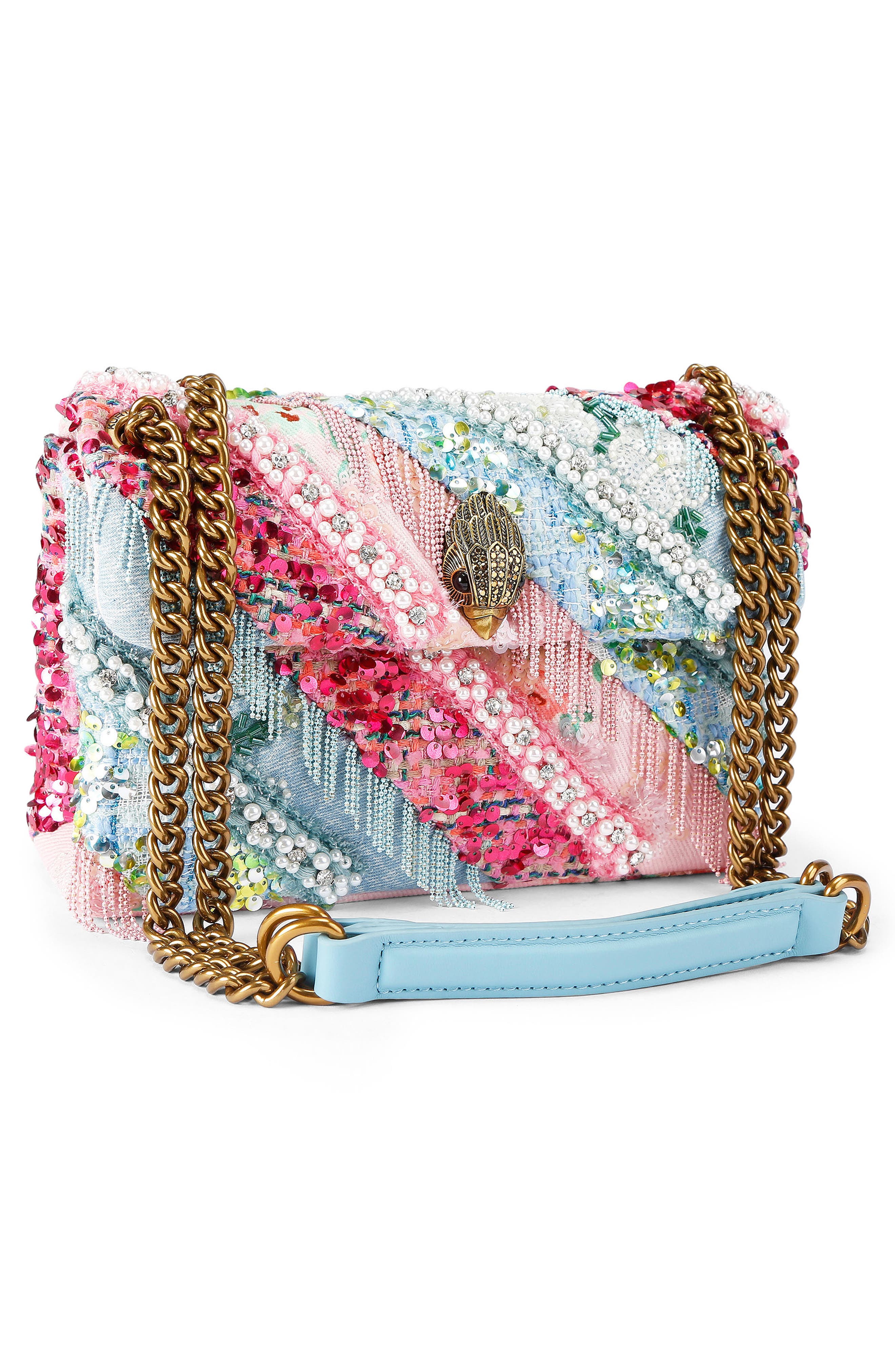 Kurt Geiger London Medium Kensington Beaded & Fringe Convertible Shoulder Bag, Alternate, color, Light/ Pastel Blue