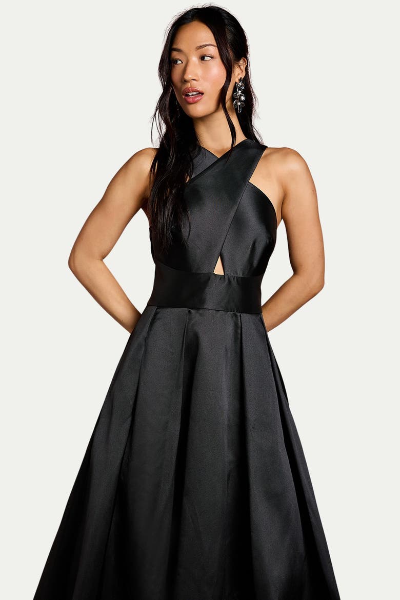 Halter Neck Fit & Flare Midi Dress, Alternate, color, Black