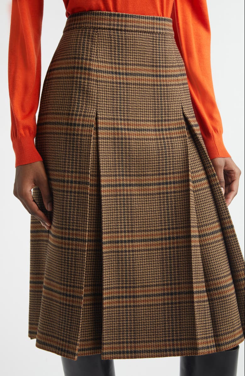 Saint Laurent Prince of Wales Plaid Wool Midi Skirt, Alternate, color, Marron/ Beige/ Roux