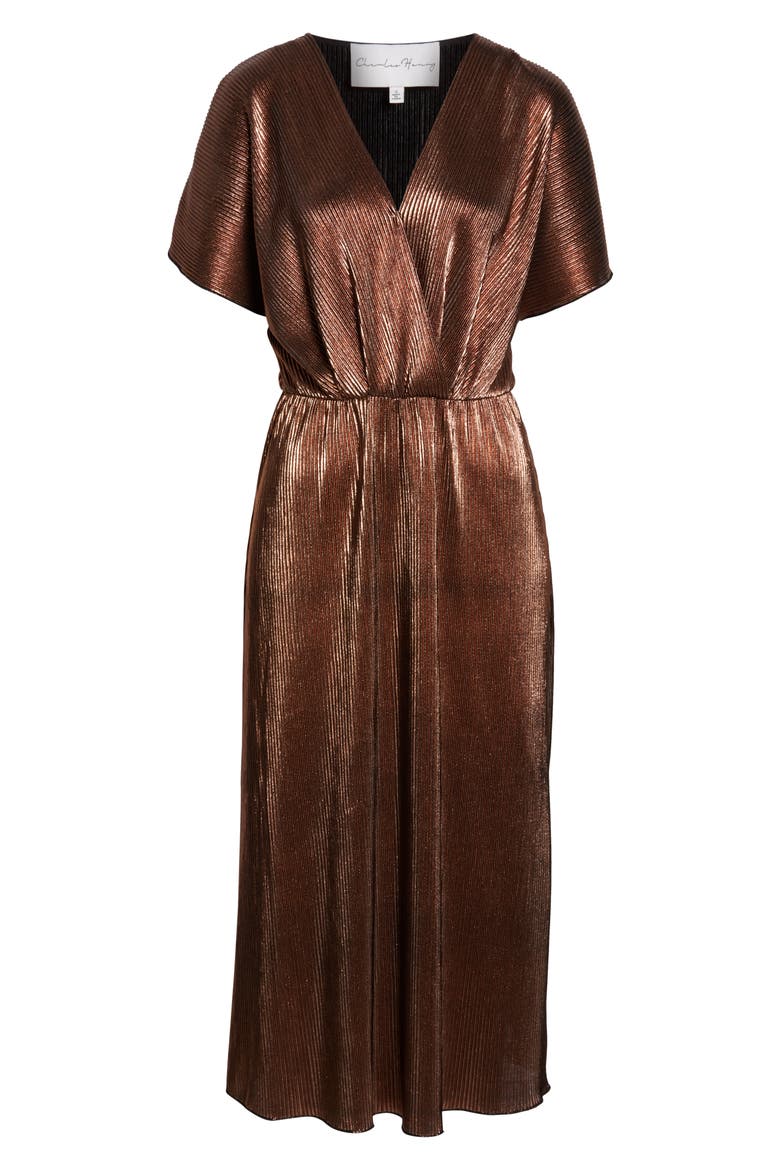 Crossover Midi Dress, Alternate, color, BRONZE