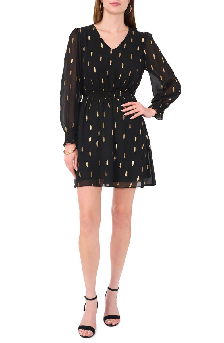 Halogen<sup>®</sup> Metallic Spot Smocked Waist Dress, Main, color,
