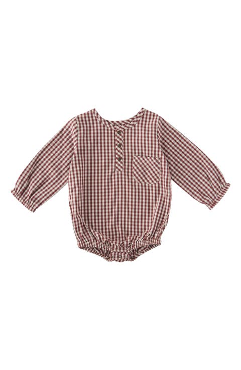 Gingham Check Long Sleeve Organic Cotton Bodysuit