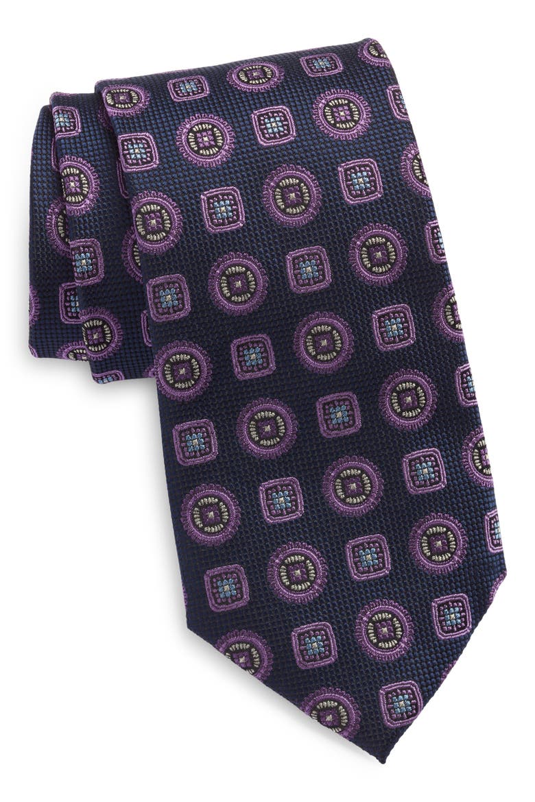 Medallion Silk Tie, Main, color, NAVY-PURPLE