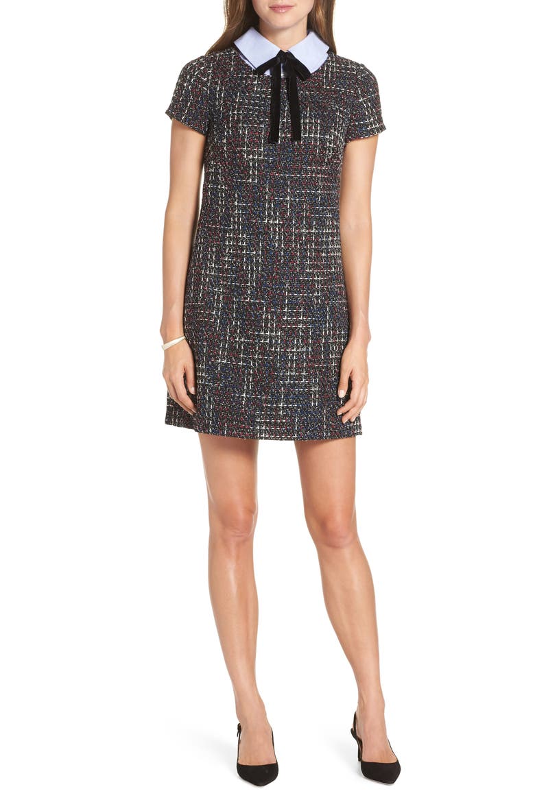 Tweed Shift Dress, Main, color, BLACK TWEED