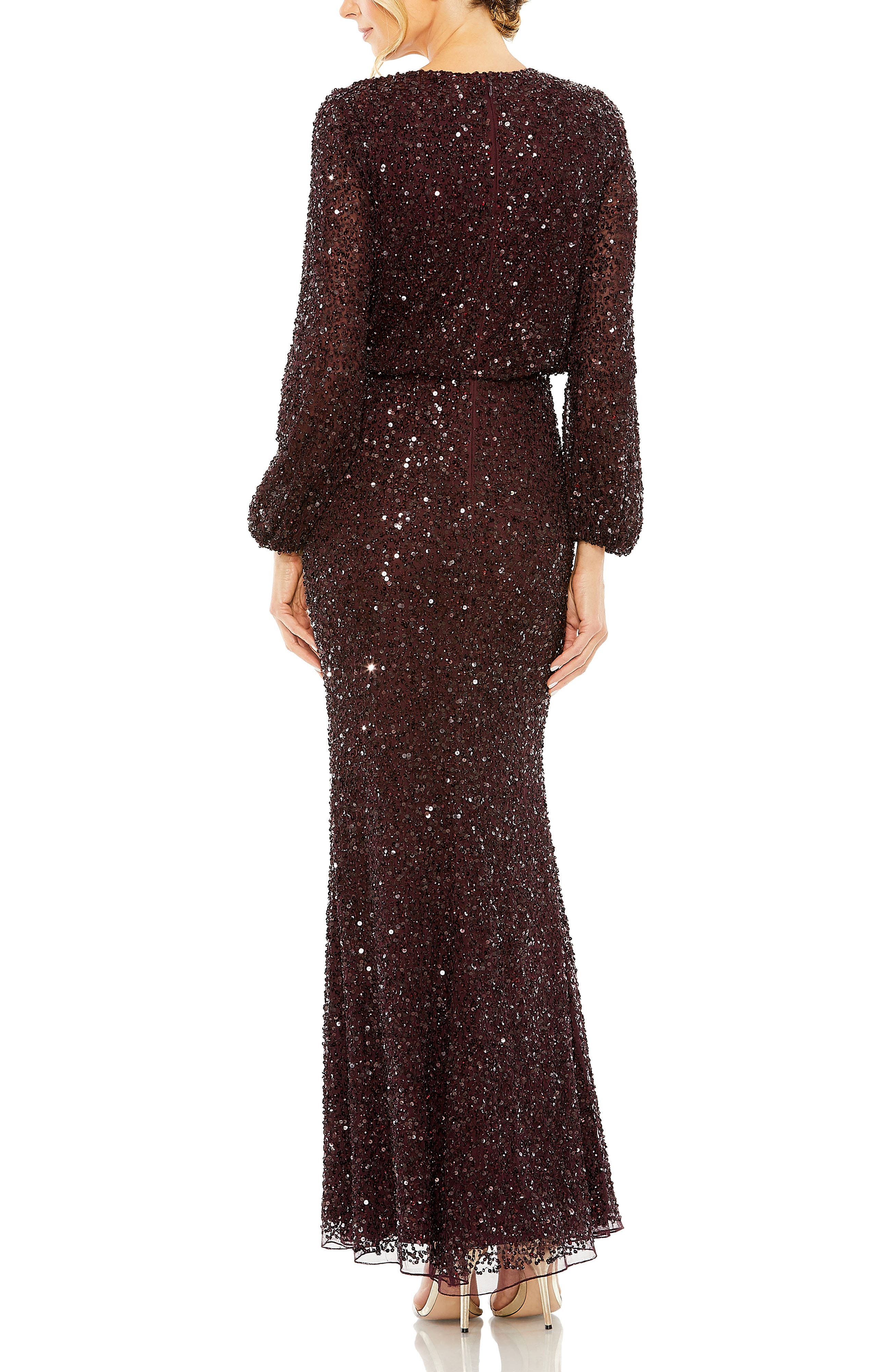 High Neck Long Sleeve Beaded Blouson Gown - image 2