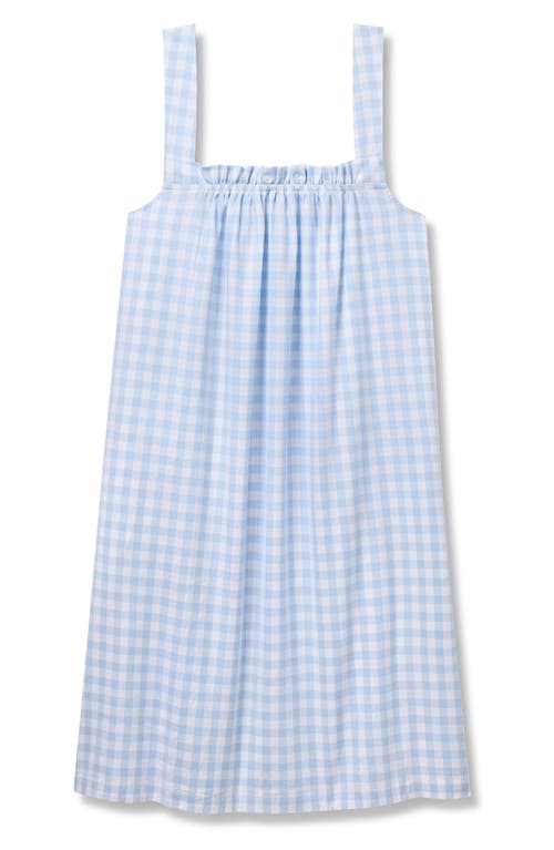 Shop Petite Plume Annabelle Gingham Brushed Cotton Twill Nightgown In Blue