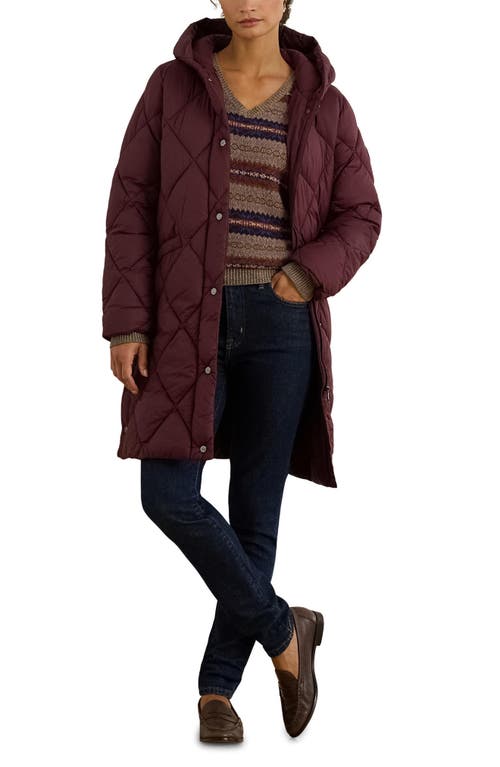 Ralph Lauren Lauren  Diamond Quilted Hooded Coat In Burgundy