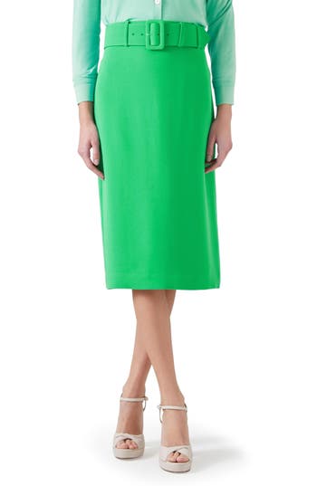 Lk Bennett Womens Gre-green Tabitha Belted-waist High-rise Crepe Pencil Skirt In Green