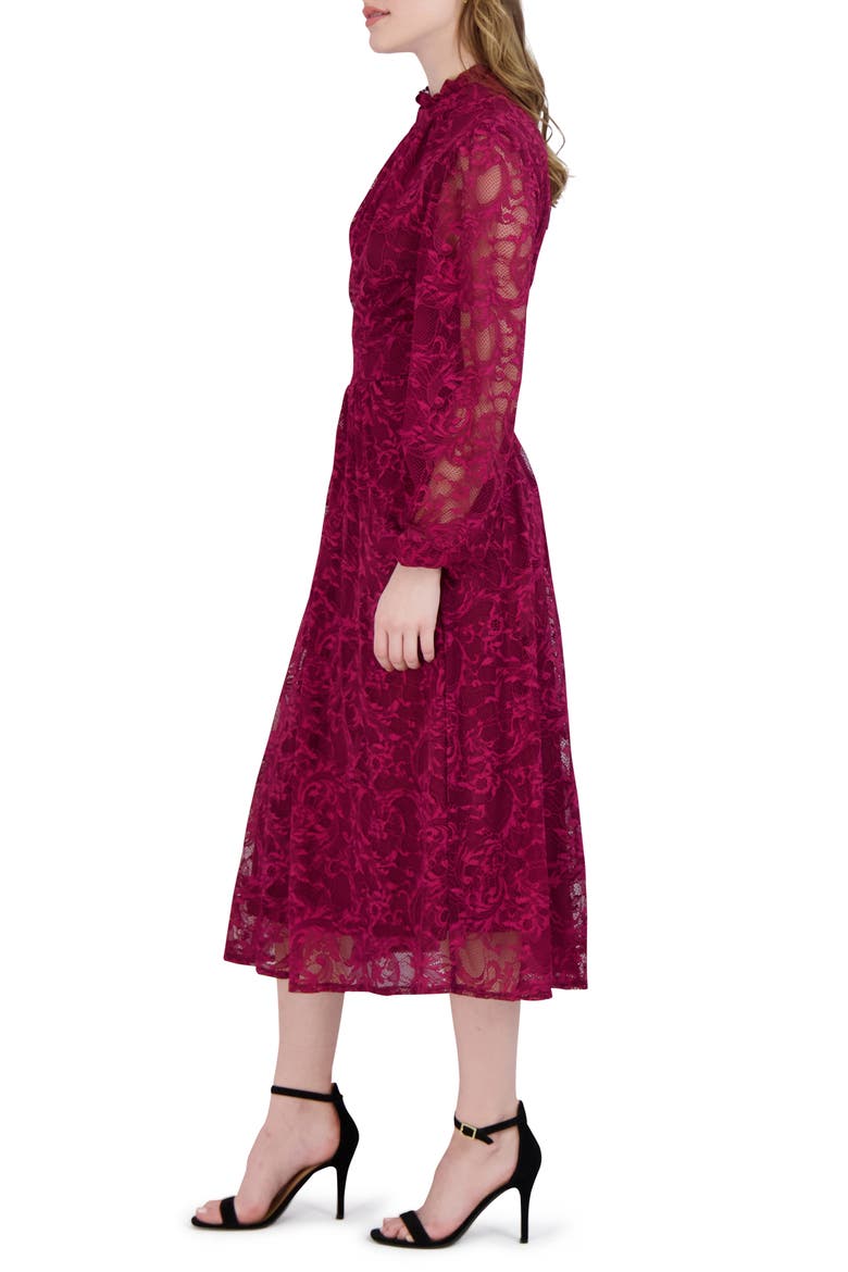 Long Sleeve Lace Cocktail Dress, Alternate, color, WINE