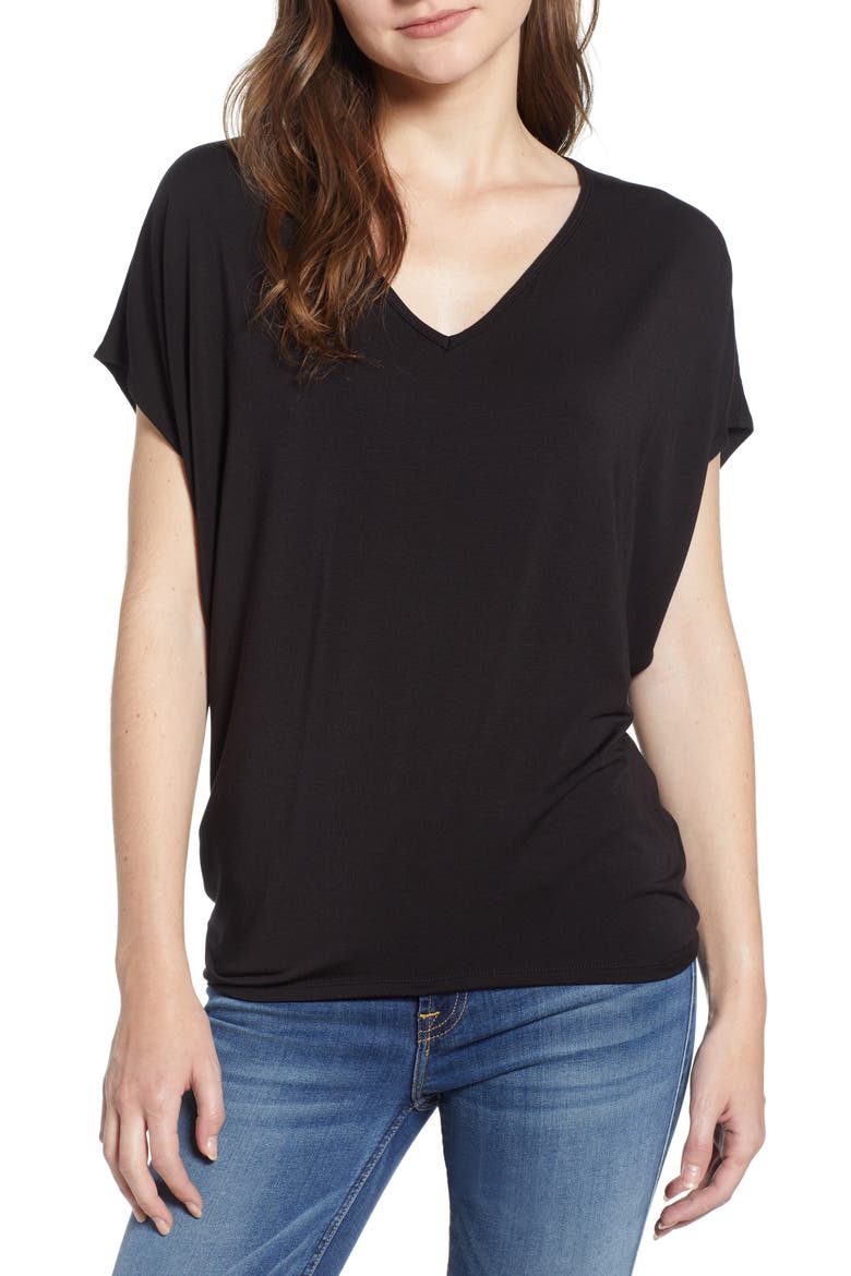 'Mayr' V-Neck Tee, Main, color, BLACK