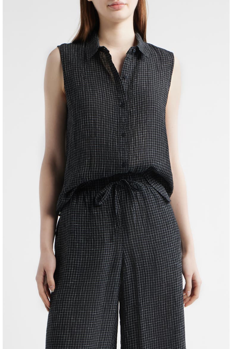 Sleeveless Organic Linen Shirt, Main, color, BLACK/ WHITE