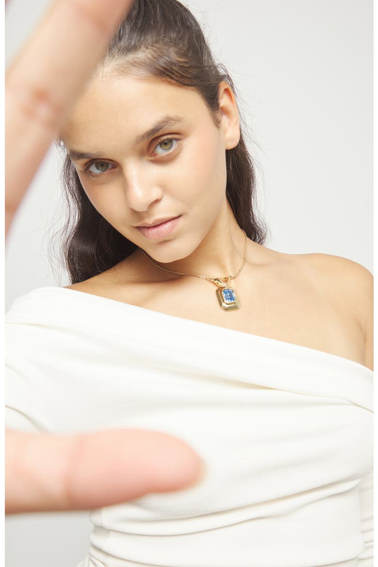 Gold-Tone Pendant Necklace with Blue Crystal, Alternate, color, Gold