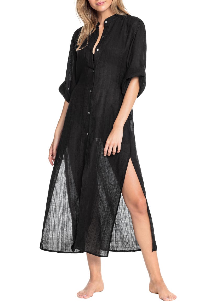 Michelle Mandarin Collar Caftan, Main, color, BLACK