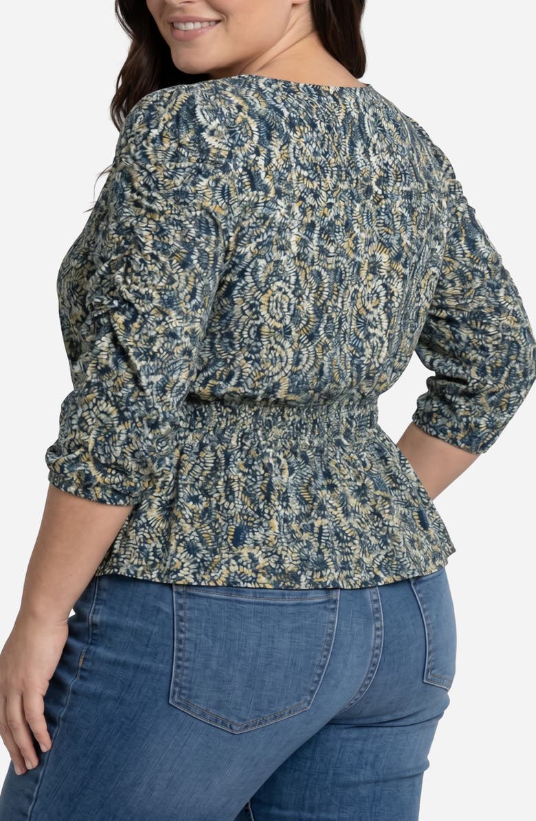 Liverpool Los Angeles Ruched Sleeve V-Neck Top, Alternate, color, Navy Gold Multi