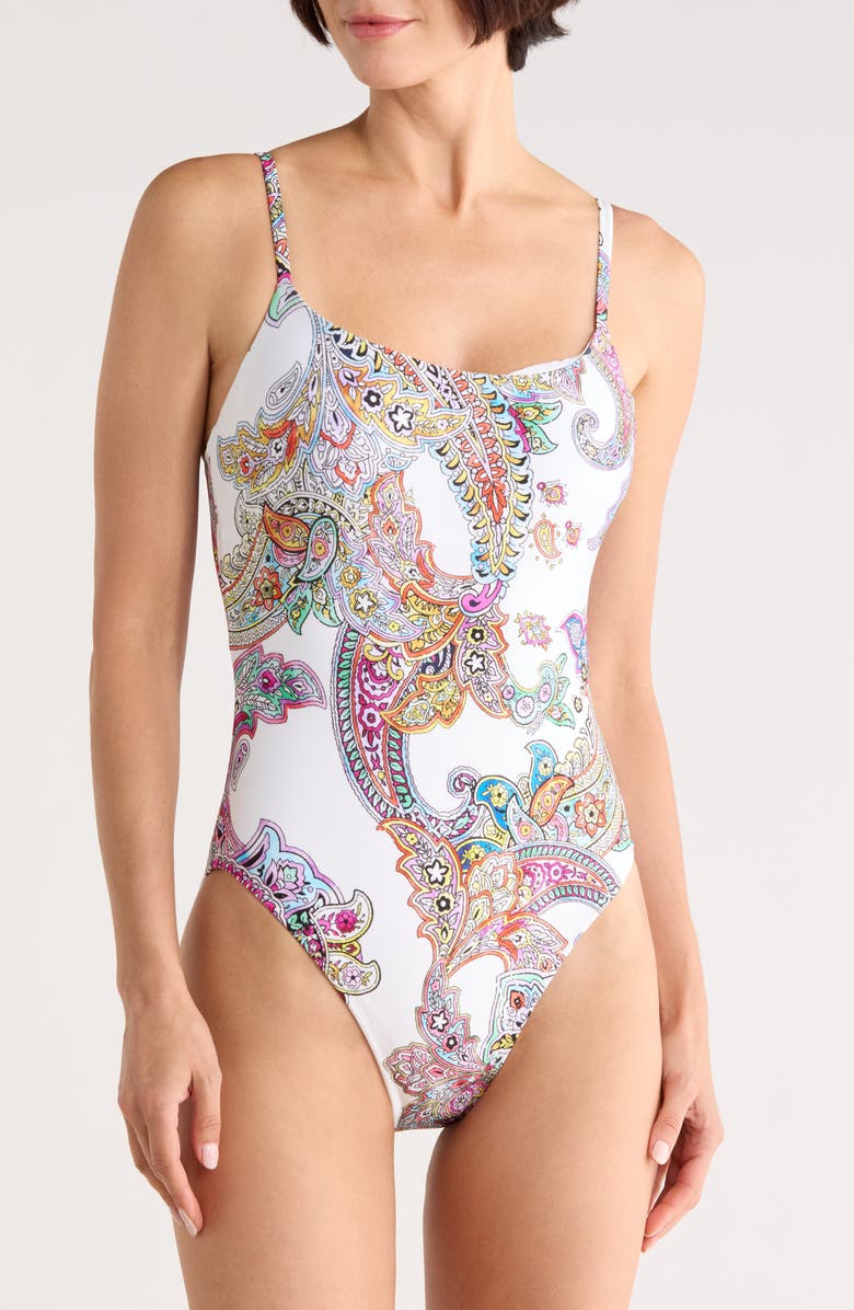 L'AGENCE Remi Bright Paisley Underwire One-Piece Swimsuit, Main, color, White Multi