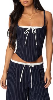 EDIKTED Pinstripe Peekaboo Corset Top