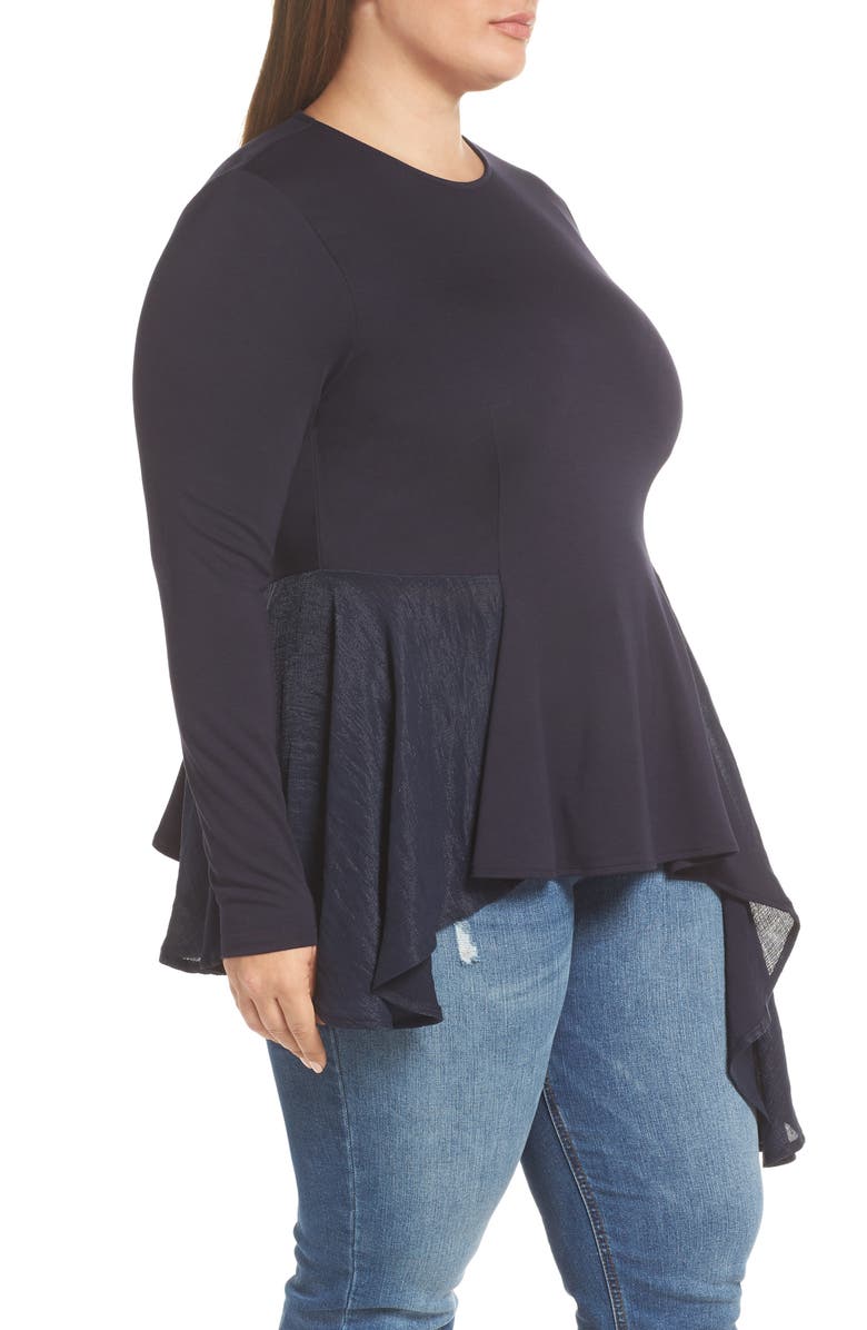 LOST INK Drape Side Mixed Media Top, Alternate, color,