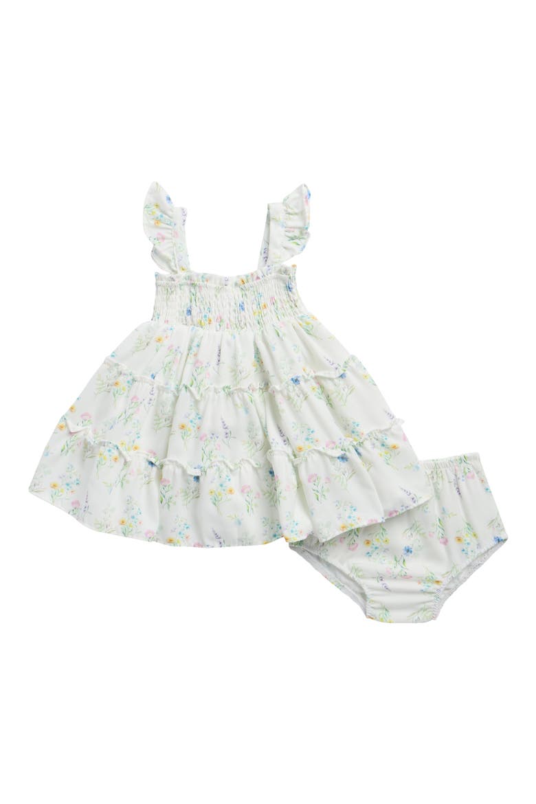 Smocked Dress & Bloomers Set, Main, color, WHITE FLORAL