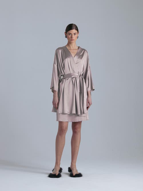 Alas Silk 3/4 Sleeve Dressing Gown In Neutral