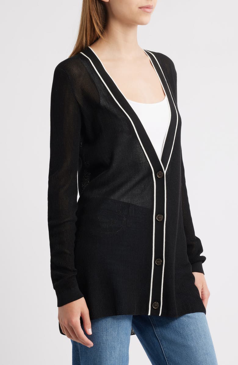 FRAME The Varsity Tipped Cardigan, Alternate, color, Black Multi