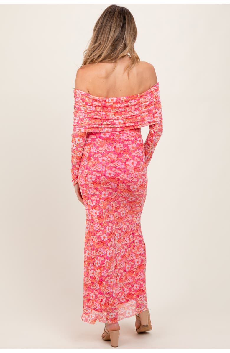 PinkBlush Floral Mesh Off Shoulder Long Sleeve Maxi Dress, Alternate, color, Fuschia