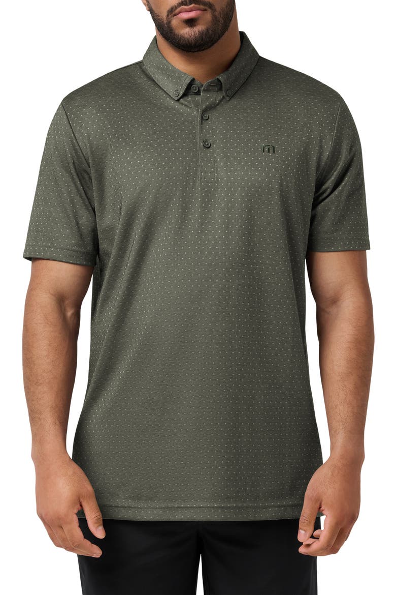Handsome Town Dot Print Piqué Button-Down Polo, Main, color, DARK OLIVE