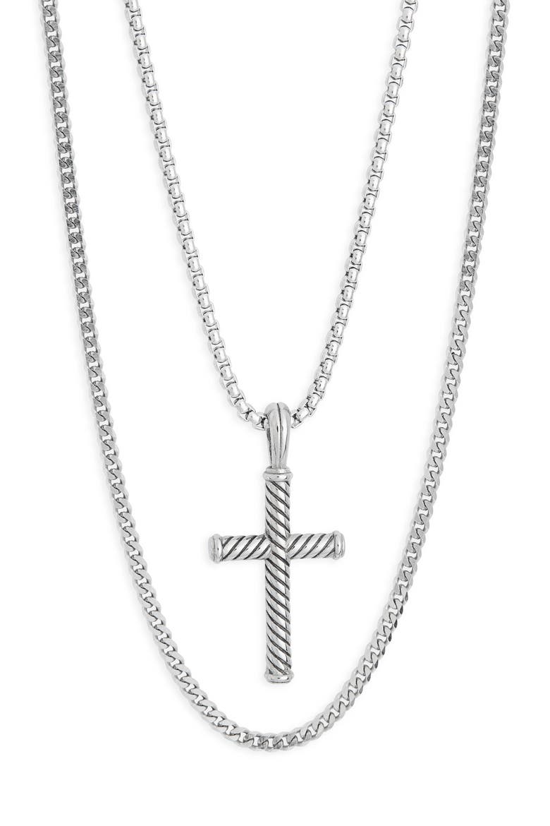 Men's Stainless Steel Layered Cross Pendant Necklace, Alternate, color, STAINLESS