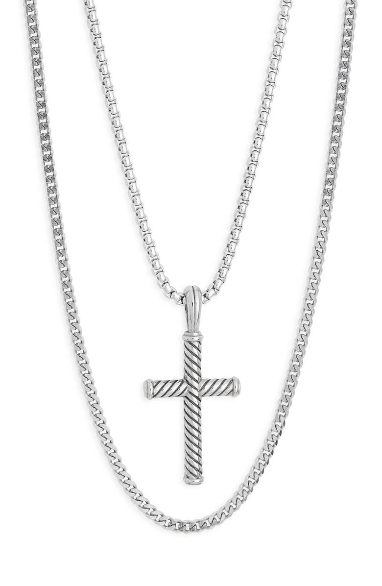 NORDSTROM RACK Men's Stainless Steel Layered Cross Pendant Necklace, Alternate, color, Stainless