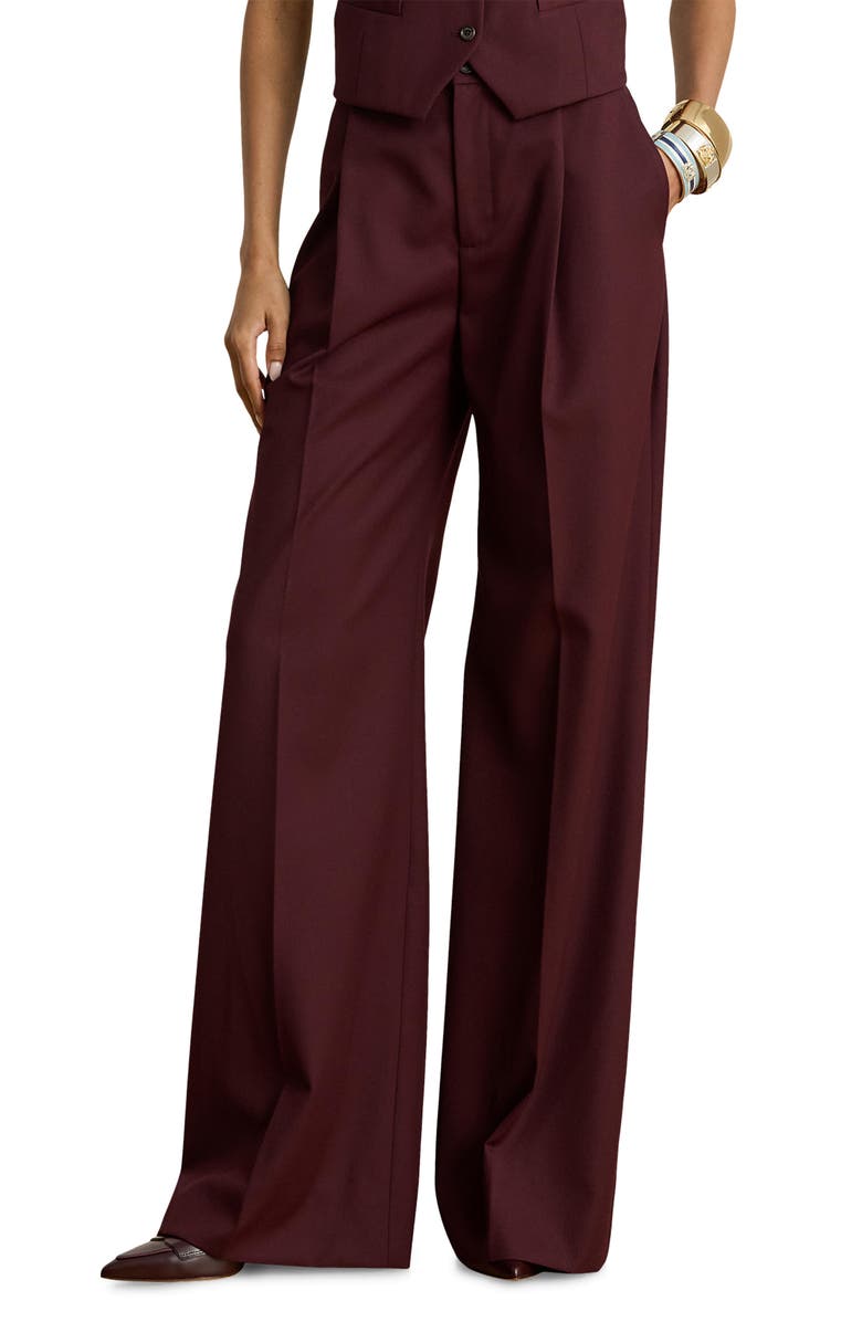Lauren Ralph Lauren Wool Blend Wide Leg Pants, Main, color, Dark Garnet