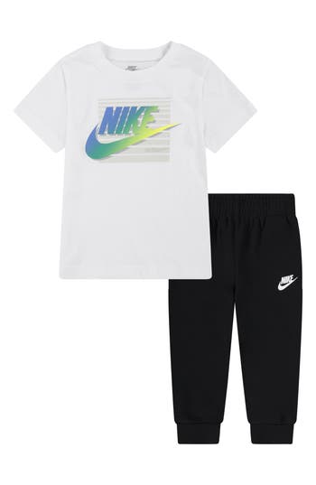 Nike Kids' Futura Block Short Sleeve Shirt & Joggers Set In White