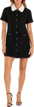 English Factory Sequin Tweed Button Up Minidress