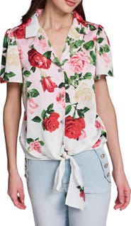 KARL LAGERFELD PARIS Rose Tie Front Button-Up Shirt