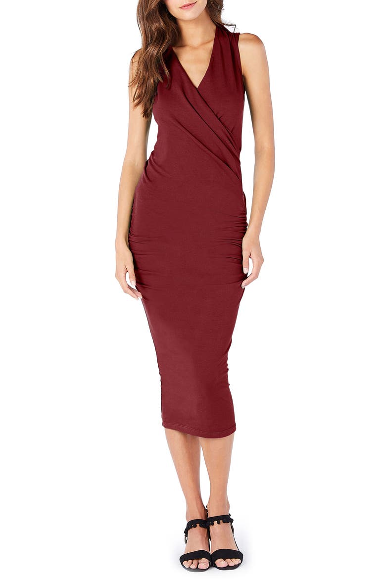 Faux Wrap Midi Dress, Main, color, PINOT