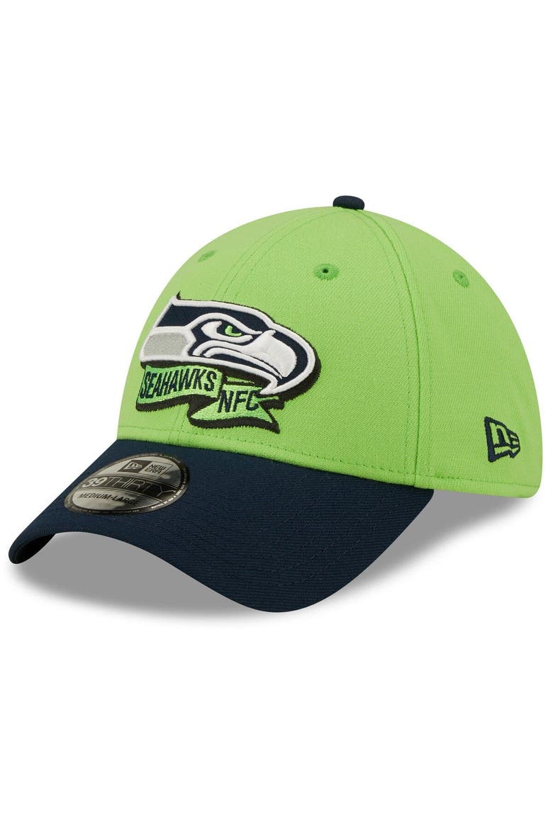 Men's New Era Neon Green/Navy Seattle Seahawks 2022 Sideline 39THIRTY Flex Hat, Alternate, color, Neon Green