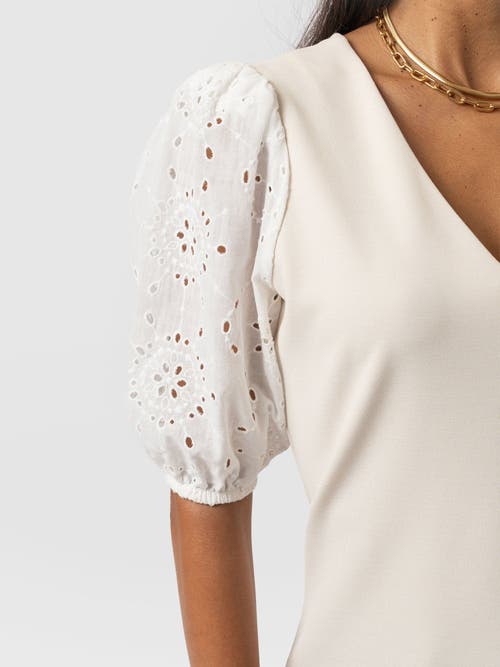 Saint + Sofia Tori Puff Sleeve Top In Beige