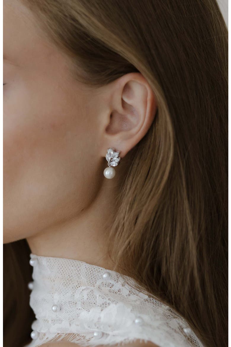 Poise Pearl Drop Earrings, Alternate, color, Silver