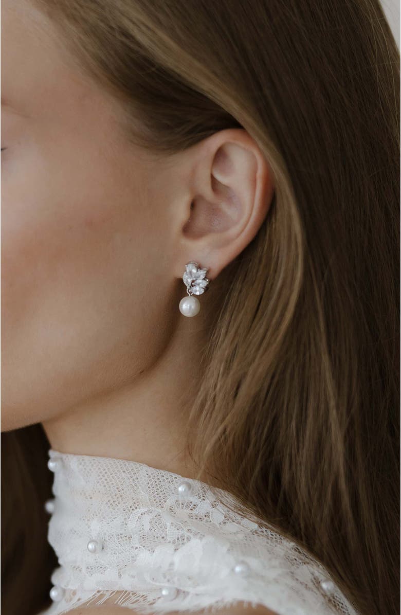 Untamed Petals Poise Pearl Drop Earrings, Alternate, color, Silver