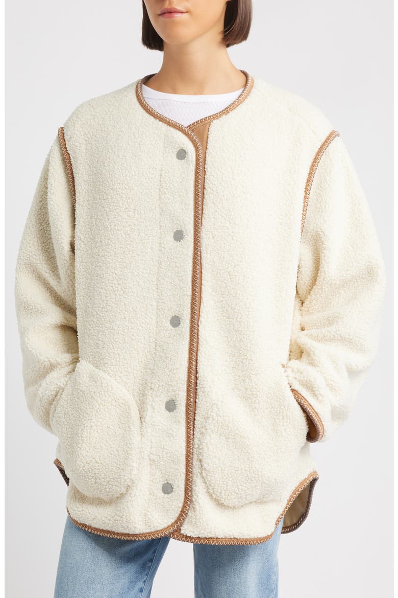 Emmersyn UGGbraid Trim High Pile Fleece Coat, Alternate, color, CREAM