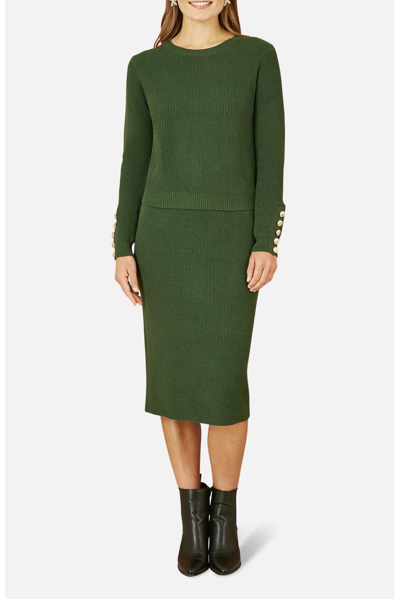 Rib Knitted Midi Column Skirt, Alternate, color, Green