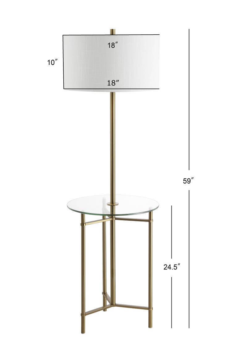 Chuck Modern Minimalist Metal and Tempered Glass LED 2-in-1 Space-Saving Tray Table and Floor Lamp, Alternate, color, Brass Gold