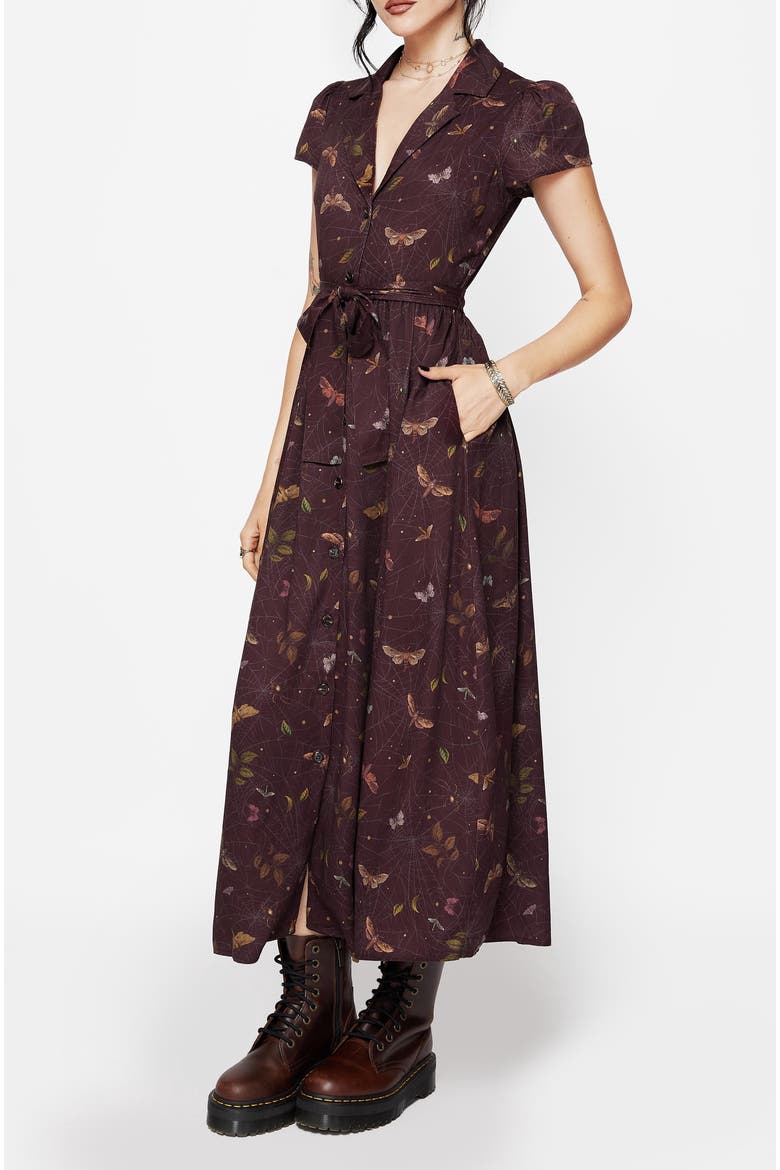 Celia Moth Printed Shirt Dress, Alternate, color, Dark Red