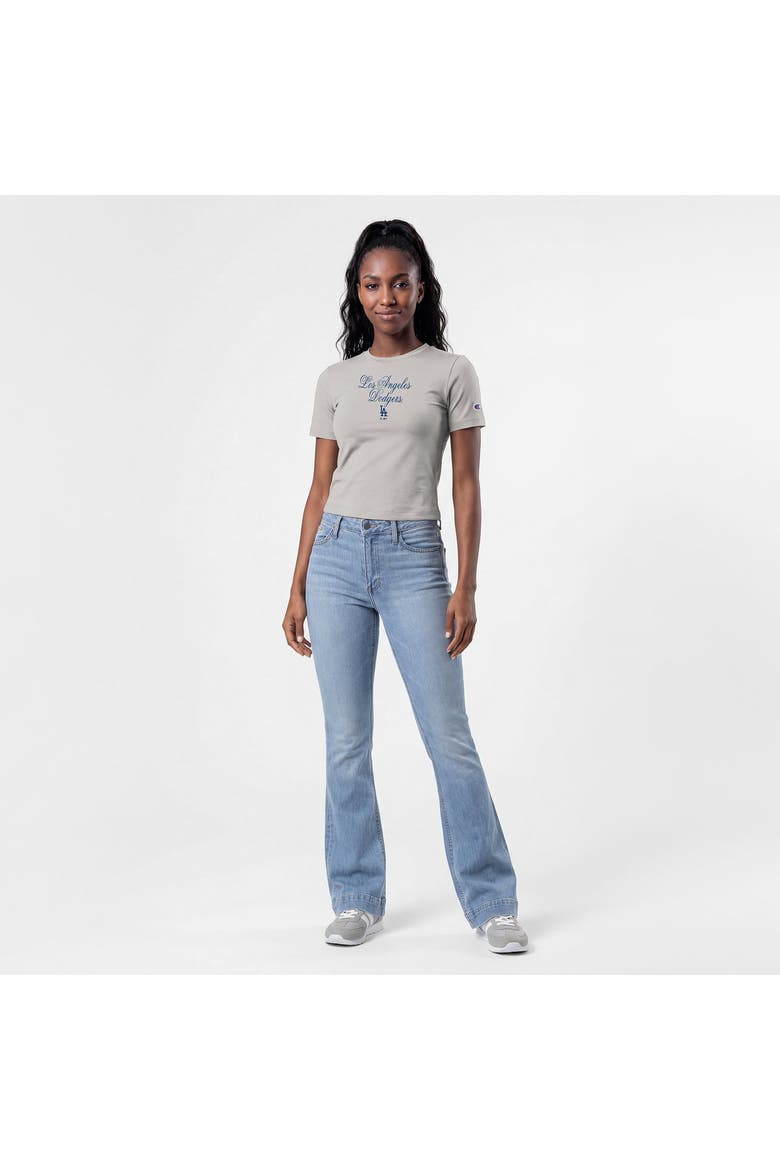 Women's Champion Gray Los Angeles Dodgers Soft-Touch Fitted Cropped T-Shirt, Alternate, color, Gray
