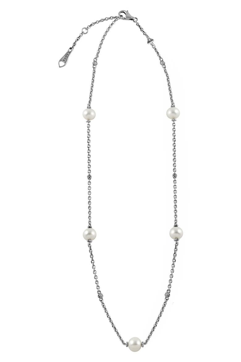 'Luna' Pearl Station Necklace, Main, color, SILVER/ PEARL