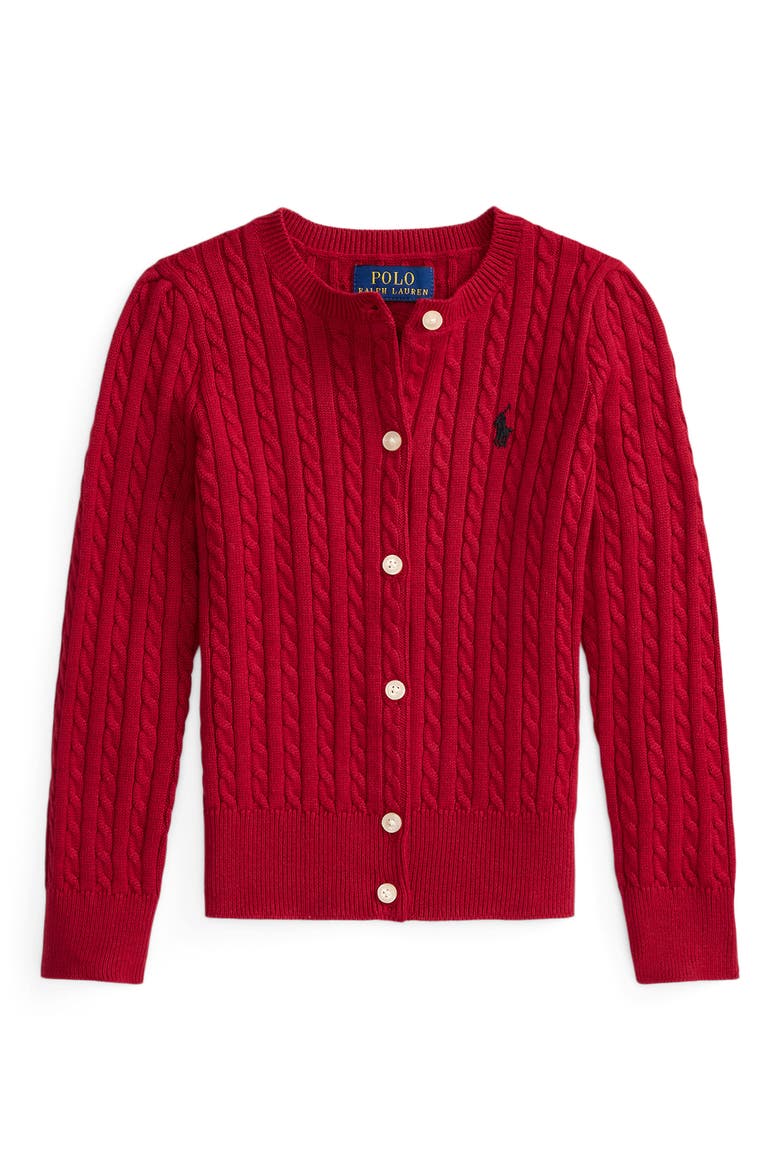 Kids' Mini Cotton Cable Knit Cardigan, Main, color, RED
